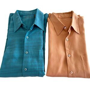 Lot of 2 Tori Richard L Silk Pearl button Front Hawaiian Shirt Pocket Striped Va